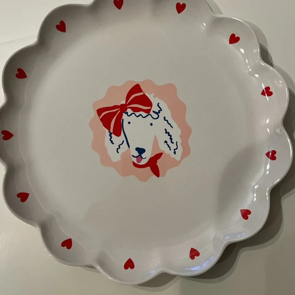 Poodle Novelty Plates - Set of SIX 10.5‎ inch Scalloped Flower Edges (p/x)
